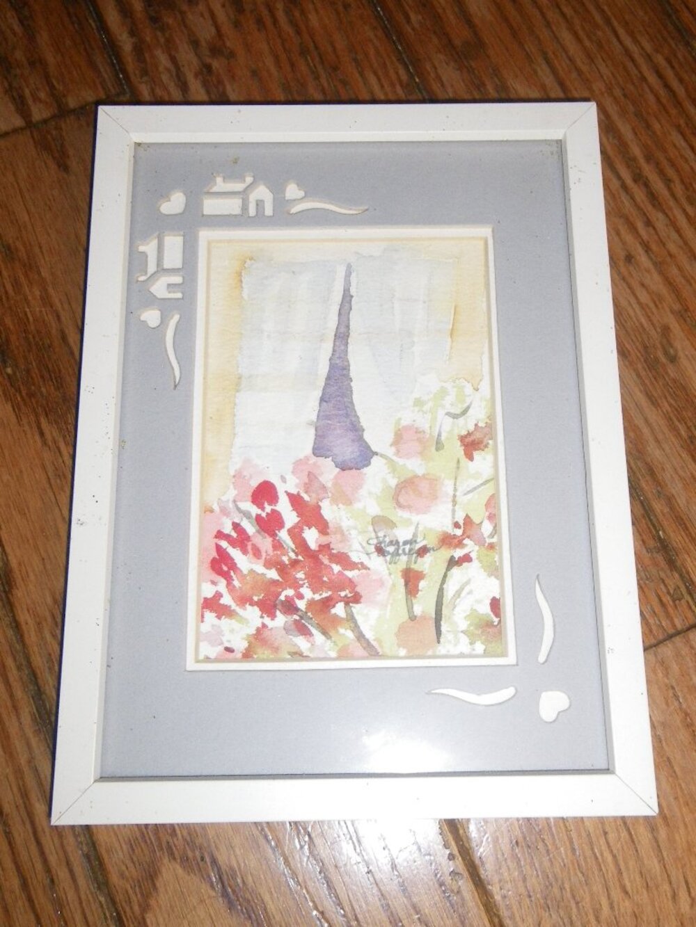 Vintage Small Hand Painted Watercolor Flower Garen & Window Sharon Stoffregen